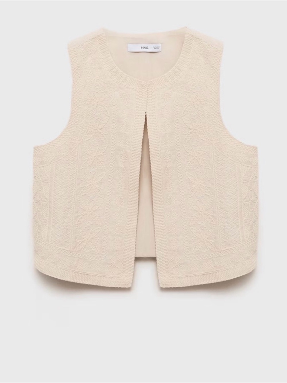 Mango Embroidered Linen Vest Top Large NWT Ecru